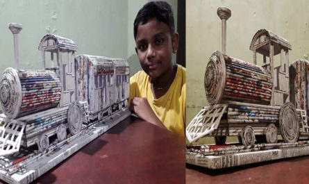 Adwaith with his train replica